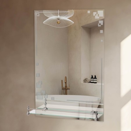 Wall mirror, with sandblasting graphics, 60 x 40 cm, with a shelf, 2 brackets