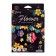 Pencils 18 flowers in a cardboard box, hexagonal, wooden, flowers on a black mix