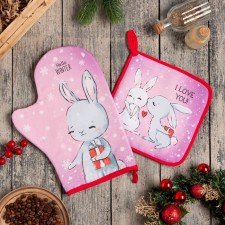 Hello Winter kitchen set, mittens of 20x28 cm, 19x19 cm, 100% HL