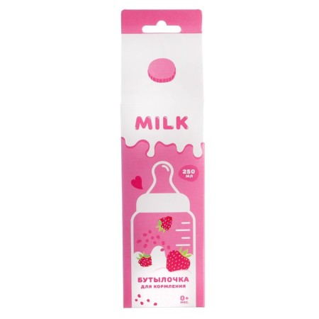 A bottle for feeding Gift "Strawberry milk", classic throat, 250 ml., 0 months, with a nipple, with handles-6