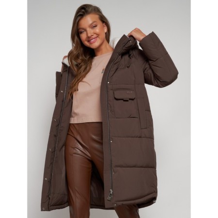 Coat insulated winter female, size 52, brown color-16