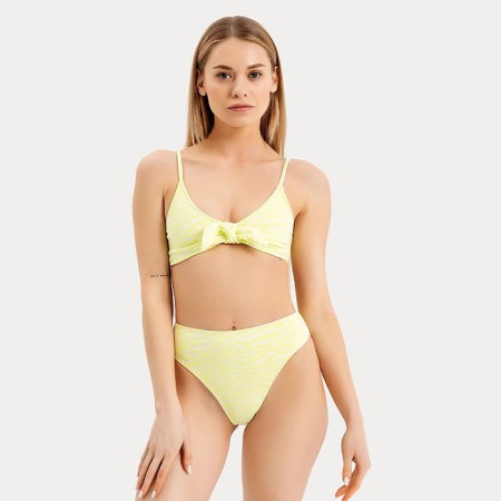 Separate female swimsuit, color geometry on light green, size 46 (m)