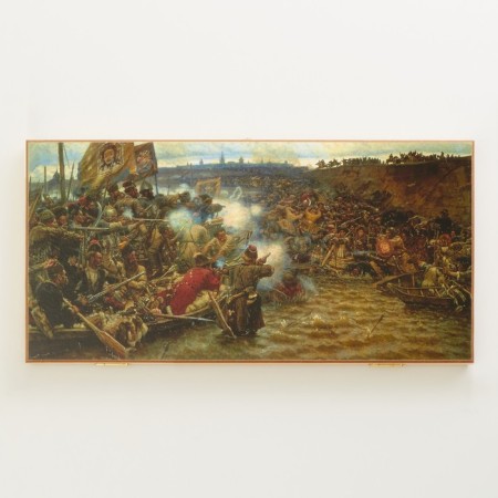 Backgammon "Cossacks of Cossacks on the river", wooden board 50 x 50 cm, with a field for playing checkers