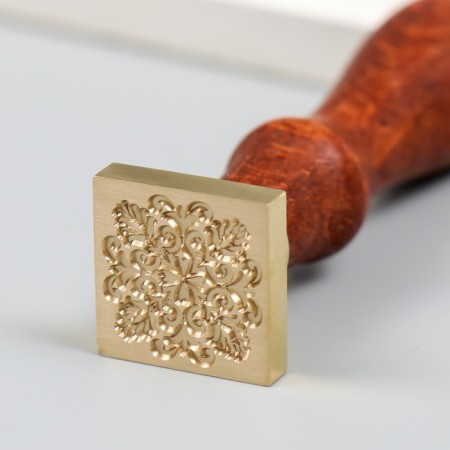 Printing for wax with a wooden handle "Flower ornament" 9x2.2x2.2 cm-3