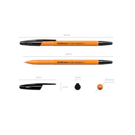 Ballic handle Erich Krause R-301 Orange Stick, node 0.7 mm, black ink, letter line 2000 meters, barcode on the handle-3