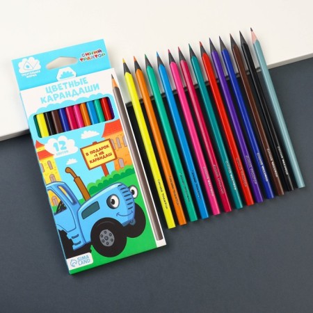 Colored pencils, 12 colors, trihedral, blue tractor-1