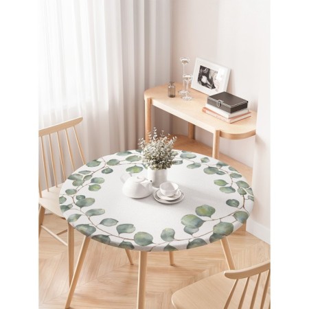 The tablecloth on the table “Eucalyptus branches”, round, oxford, elastic band, size 120x120 cm, diameter 75-100 cm-2