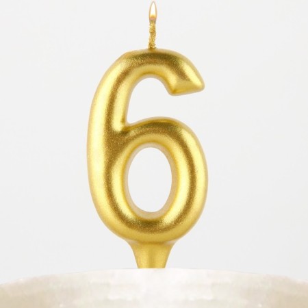 Candle for the cake, the number "6", gold.-6