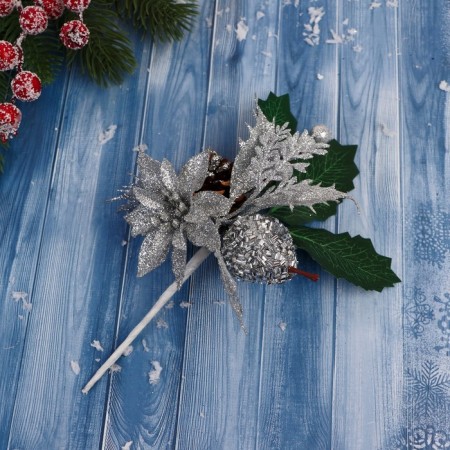 Decor "Winter Dreams" Silver Flower and Leaves, 16 cm-2