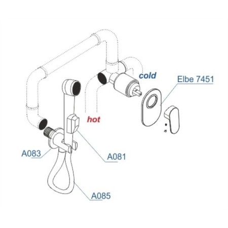 Fixer for bidet Wasserkraft A117451, built -in, with hygienic shower, brass, black 101202-3