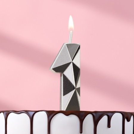 Candle for Cake "Almaz", number "1", silver metallic