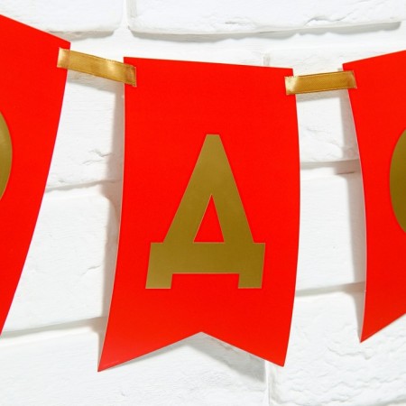 Garland on the tape with embossing "Happy New Year!", Red color, dl. 160 cm-2
