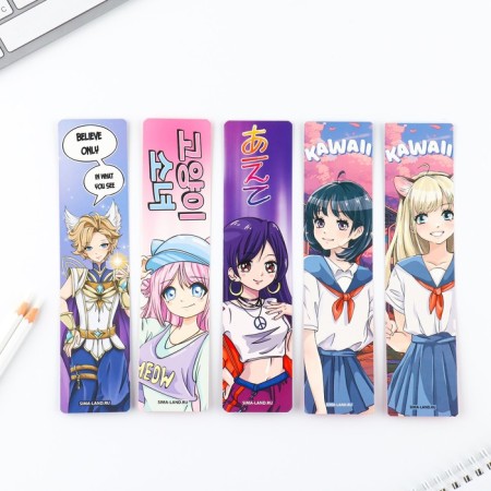 A set of cardboard bookmarks with hints, 5 pcs "Anime Girls"-2