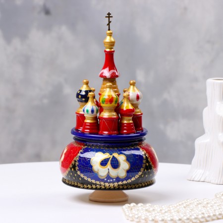 Musical souvenir "Temple" No. 2, blue-red, manual painting, 12x22 cm