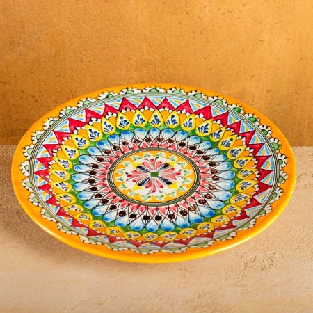 Plant of Rishtan ceramics "Patterns", yellow, flat, 28 cm
