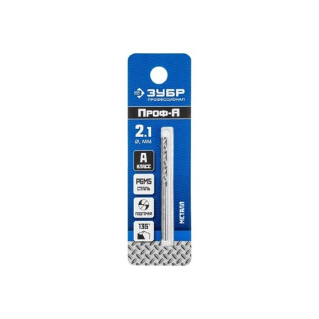 Bison drill, steel P6M5, cylindrical shank, 2.1 x 49 mm, class A-1