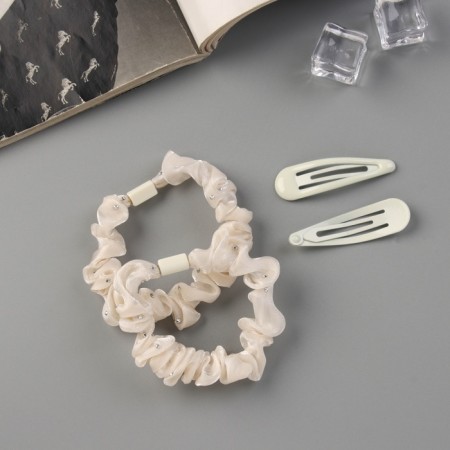 Hair Set "Gloria Shine" (2 elastic bands 5.5 cm, 2 invisibility 5 cm) Milk-2
