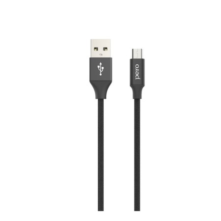 PERO DC -02, microUSB - USB, 2 A, 1 m, fabric braid, black