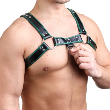 BDSM Podsm Oki, male, on the chest, eco-leather, green kant-1