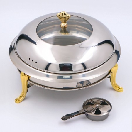 Stainless steel marmitis is round on a heating stand, 26 × 22 cm, glass cover-1