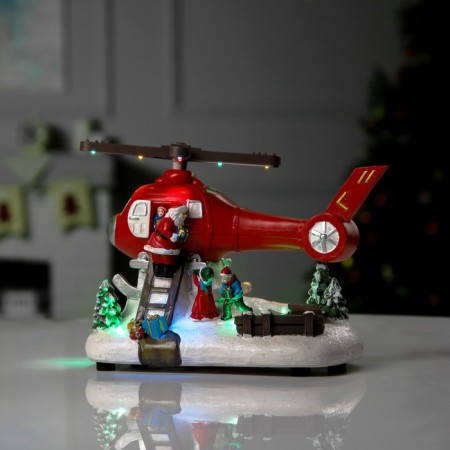 LED figure "Helicopter with Santa Claus" 31.5 × 18 × 18 cm, polystone, AAX3 batteries (not complete), USB, glow of multi