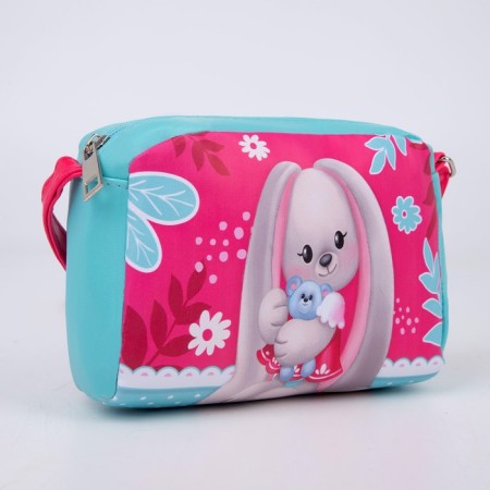 Children's bag for a girl "Rabbit with a toy" from eco-leather, on a strap, 15x12x3 cm-3