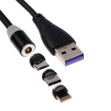 Magnetic cable 3 in 1, microUSB/type -C/Lightning - USB, without data transfer, 1 meter, black