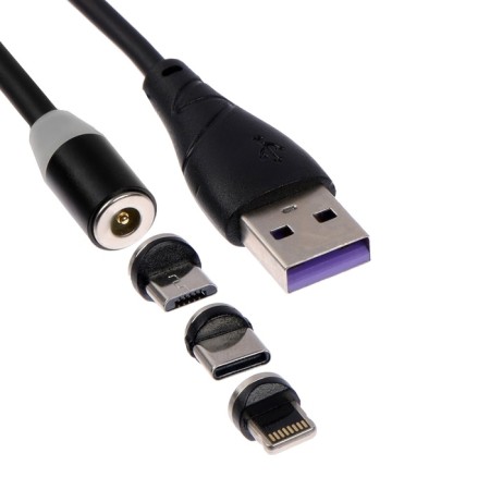 Magnetic cable 3 in 1, microUSB/type -C/Lightning - USB, without data transfer, 1 meter, black