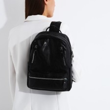 Women's backpack made of artificial leather with lightning, 3 pockets, black color