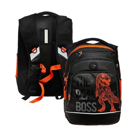 School backpack, 40 x 25 x 22 cm, Grizzly, ergonomic back, laptop department, black/orange