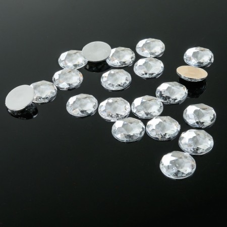 Rhinestones flat adhesive circle, 12 mm, (set of 20 pcs.), White color