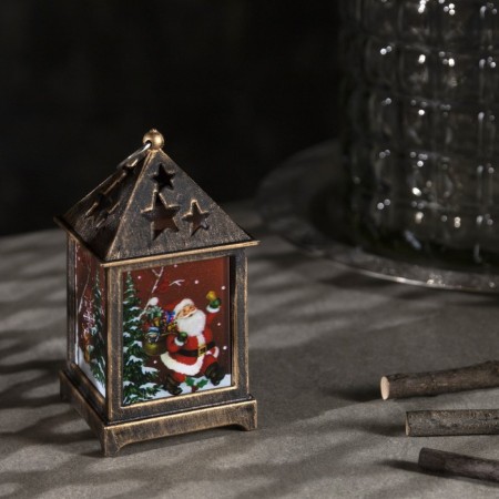 LED figure "Bronze Lantern with Santa Claus" 7 × 13 × 3.5 cm, plastic, batteries AG13x3, glow warm white-1
