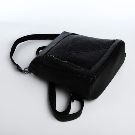 Women's backpack made of artificial leather with lightning, 4 pockets, black color-5