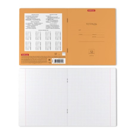 Notebook of 12 sheets in the Erichkrause Neon Classic cage, covered cardboard cover, white offset block 100%, orange-1