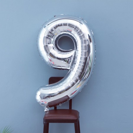 Foil ball 40 ", number 9, silver color-2