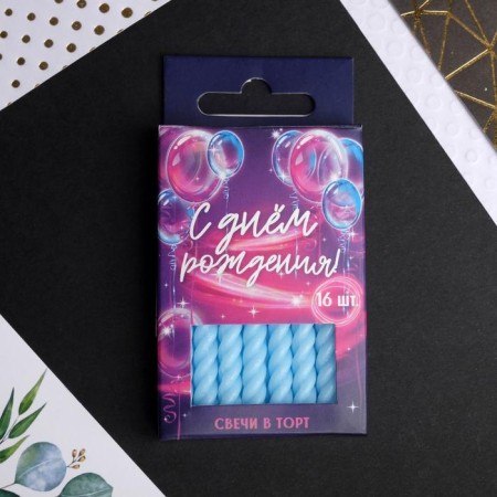 Candles for the cake, blue, 16 pcs., 5 x 6.5 cm.-3