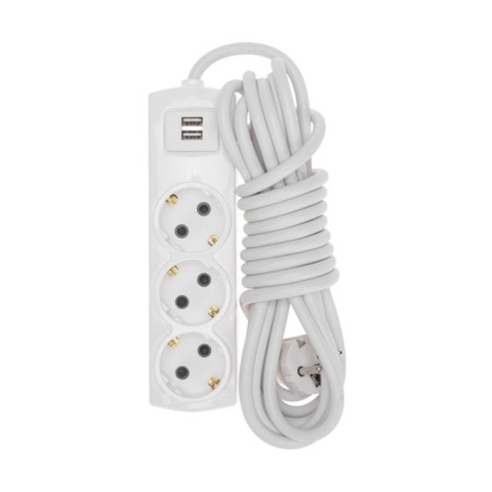 Extension cord Premium 3 nests, 5m, 3x1.5mm², s/h, 2 usb, white rexant-1