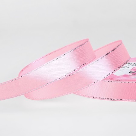 A satin ribbon "Silver threads", 15 mm × 23 ± 1 m, pink color No. 004