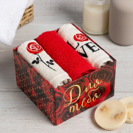 Set of towels LOVE 30x30 cm-3pcs, 100% cotton 340 g/m2