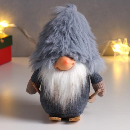 Interior doll "Santa Claus in a gray fur cap, skiing" 21x11x13 cm