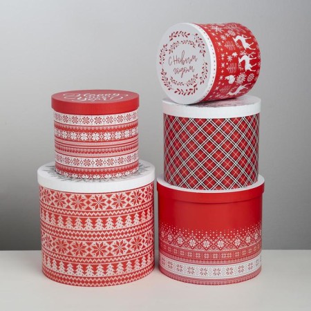 A set of gift boxes 5 in 1 “Scandinavian patterns”, 13 x 14–19.5 x 22 cm, New Year-2