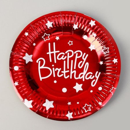 Paper plates "Happy birthday", set, 6 pcs., Red color