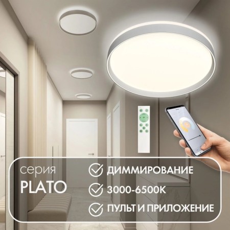 DK6511-WH PLATO, IP20, 50W, 3000-6500K, control panel, white, metal, Polyme-1
