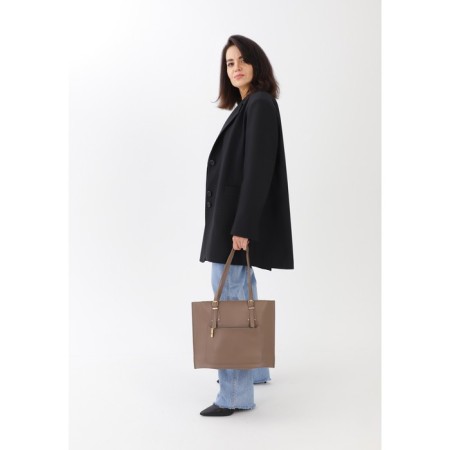 Zipper bag, external pocket, brown color-3