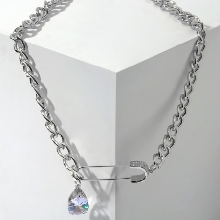 Piece "chain" Pin and drop, white color in silver, 52 cm