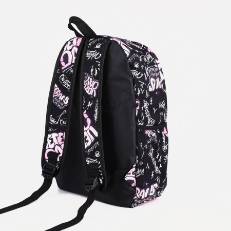 A backpack with a zipper, 3 external pockets, pink/black color-3
