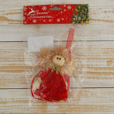 Soft suspension "Angel - a train with snowflakes" 10*8 cm red-1
