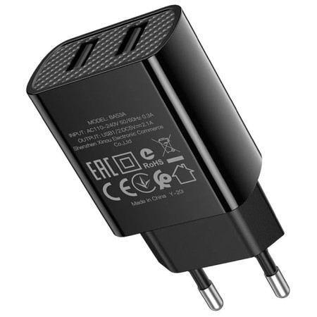 Network charger Borofone BA53A, 2XUSB, 2.1 A, Type-C cable, black-3