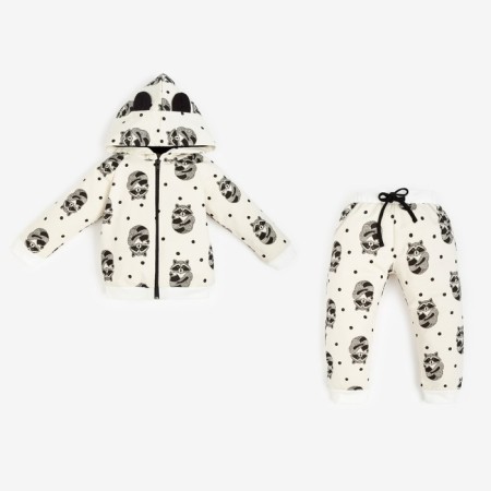 Kit: sweatshirt and pants crumb I am “raccoons”, white color, height 86-92 cm