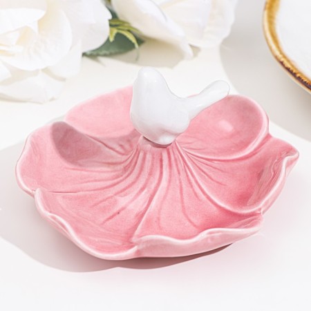 Top for the rings "Bird on a flower", pink-white, 12x6 cm-2